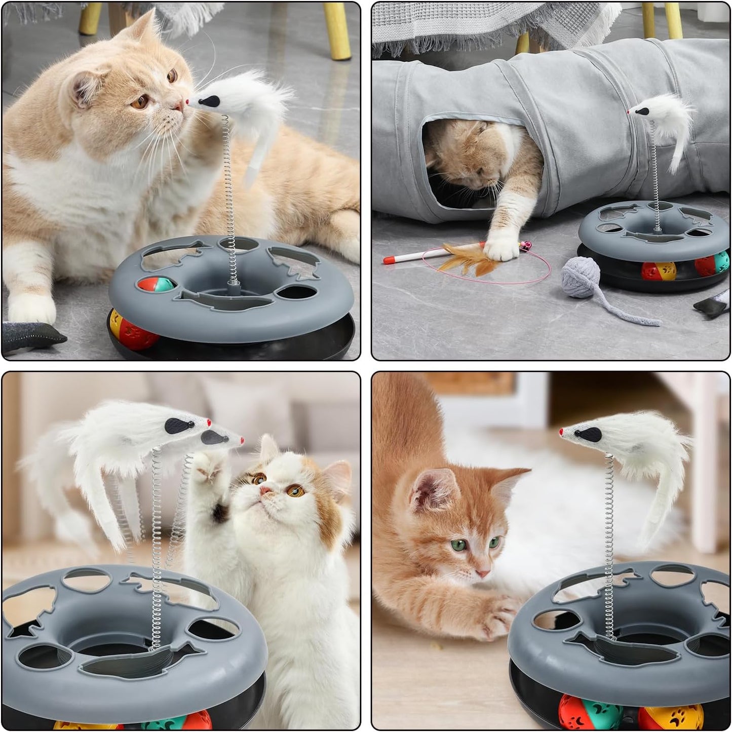 Cat Tunnel, Indoor Cat Toy, Roller Track Cat Toy, Collapsible S-Shaped Play Tube, 10.5 Inch Diameter Maze Cat House for Cats, Puppies, Rabbits, Ferrets, Cat Toy Gift Set, Grey