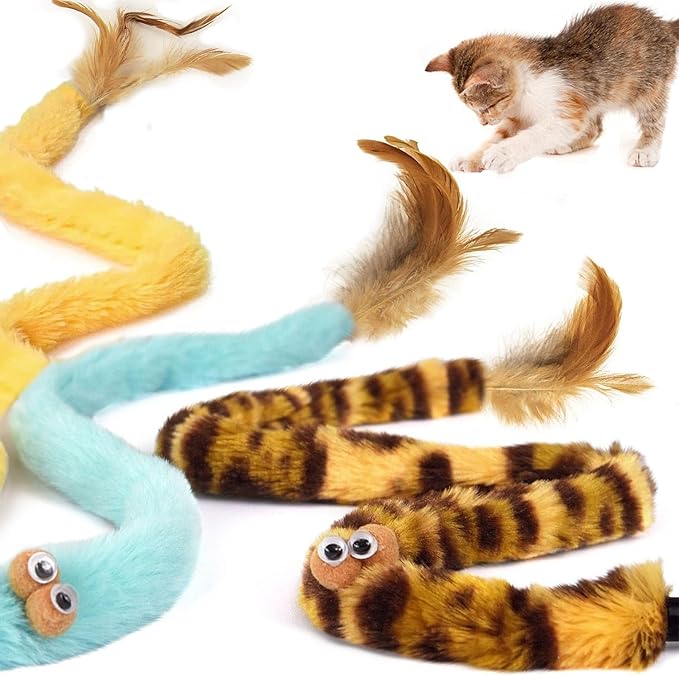 Cat Toys for Indoor Toys,Rainbow Cat Wand Toys,Feather Flips Plush Ball Cat Toys,Interactive Feather Toy for Teaser Play and Chase Exercise with Kitten 6 Pack