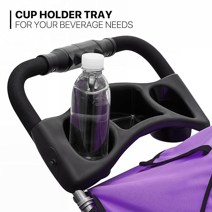 MoNiBloom 3 Wheels Pet Dog Cat Stroller for Small Medium Dogs Cats, Lightweight Foldable Jogger Stroller w/Storage Basket and Cup Holder, Purple