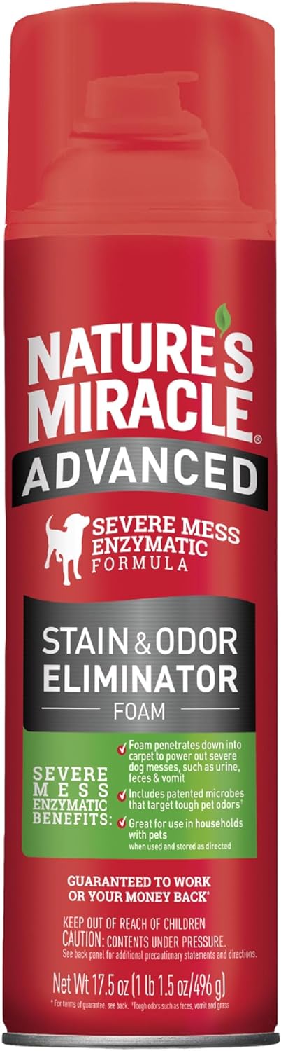 Nature's Miracle Advanced Dog Stain and Odor Eliminator Foam, Severe Mess Enzymatic Formula, 17.5 oz, 6 pack