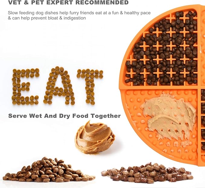 Bangp Licking Mat for Dogs and Cats,Dog Slow Feeders,Boredom Anxiety Reduction,Heavy-Duty Puzzle Mat Dog Treat Mat with Unique Quadrant Design,Perfect for Yogurt,Treats or Peanut Butter(Orange)