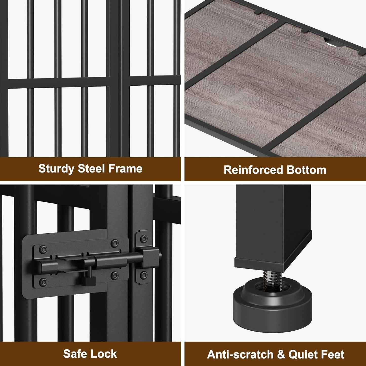 Easycom 41" Dog Crate Furniture Foldable, No Assembly Decorative Dog Kennel Indoor, Dog Crates for Large Dogs (40-65 lbs), Wooden Dog Cage with Adjustable Bowls and Name Tag, End Table, Oak Grey