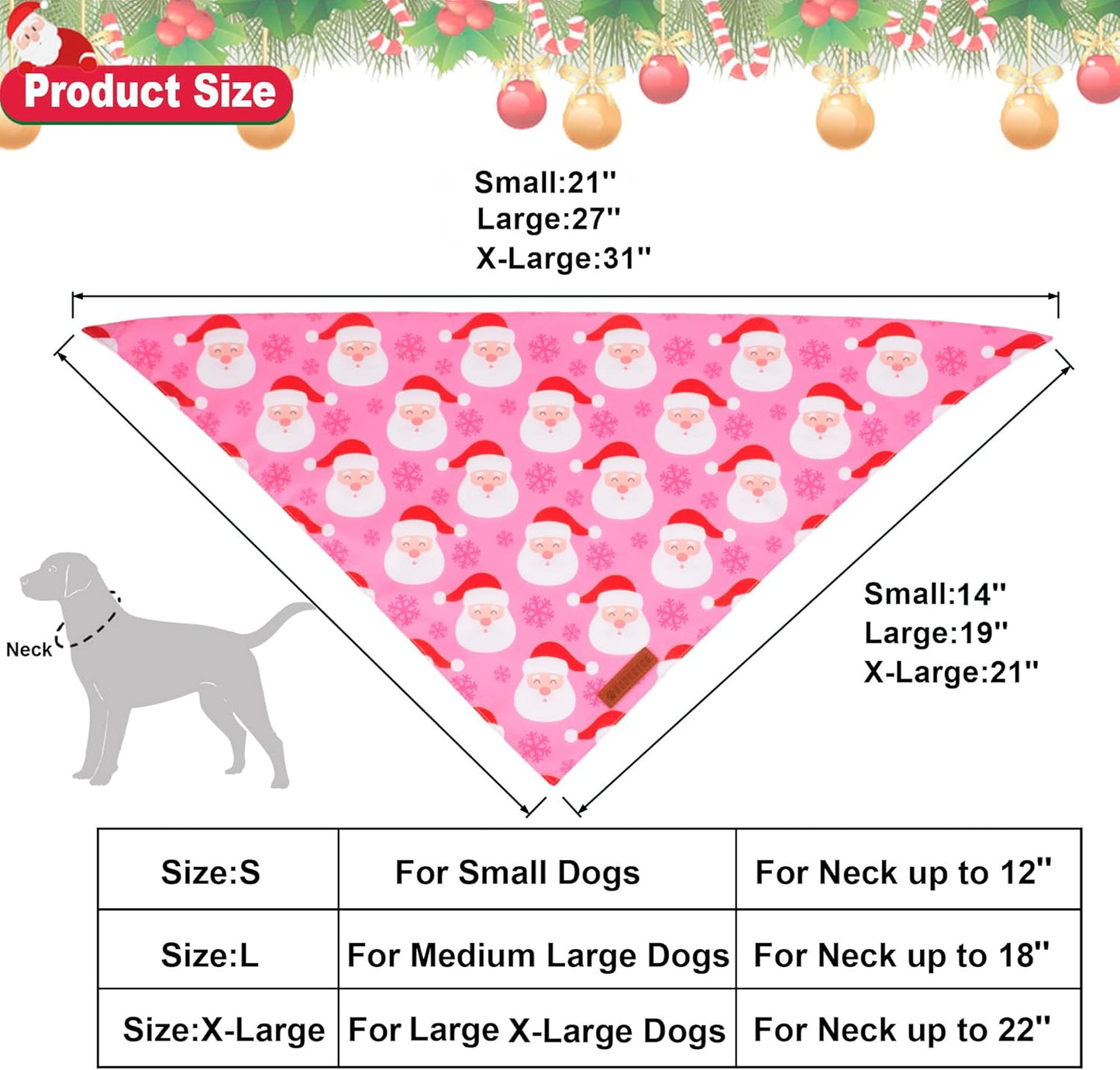 ADOGGYGO Christmas Dog Bandana, Xmas Tree Santa Pet Scarf, Premium Durable Fabric, Adjustable Fit Female Pet Christmas Bandanas for Medium Large Dogs (Large)