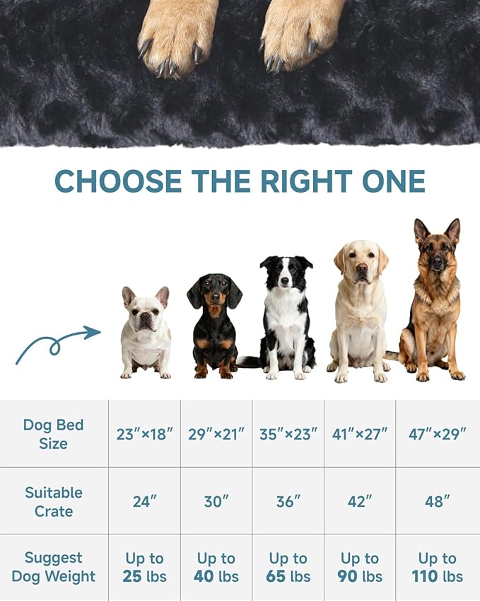 KSIIA Washable Dog Bed Anti-Slip Dog Crate Beds Deluxe Plush Kennel Pad Comfy Pet Sleeping Mat for Large Dogs, 35" x 23", Black