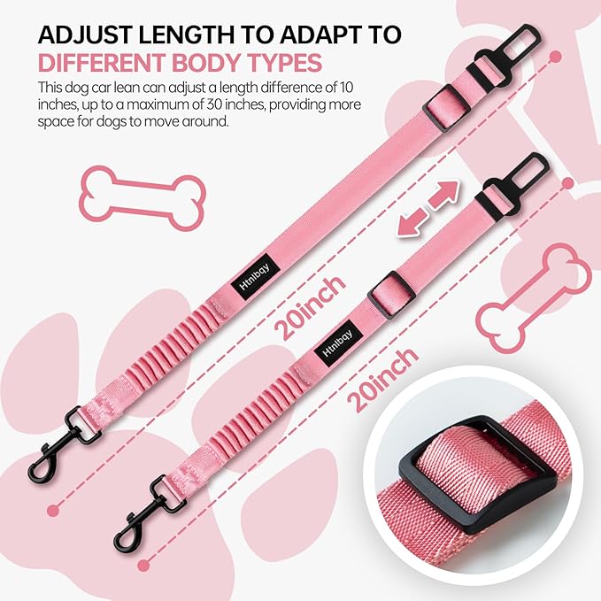 Thickened Dog Seat Belt for Car, 3 Pack Set Retractable Dog Car Adjustable Seatbelts for Vehicle Nylon Pet Safety Heavy Duty & Elastic & Durable Car Harness for Dogs, Light Pink
