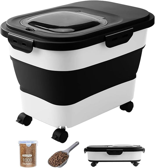 20-23 Lbs Dog Food Storage Container - Collapsible Dog Food Container with Attachable Casters and Scoop,Small Container, Pet Food Storage Containers to Keep Dry Food Fresh,Easy to Move