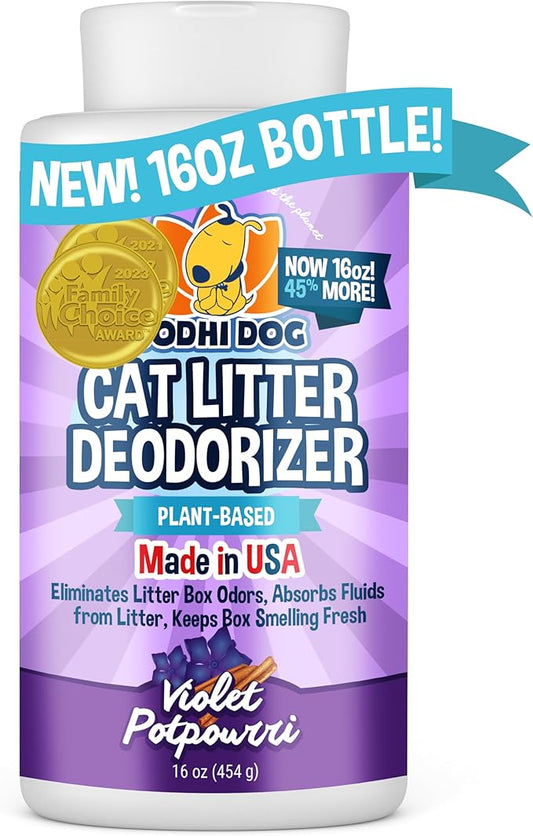 Bodhi Dog Cat Litter Odor Eliminator - Natural Gentle Deodorizer & Freshener for Strong Urine Smell - Long-Lasting Formula, Easy to Use, Reduces Litter Box Changes - Violet Potpourri Scent