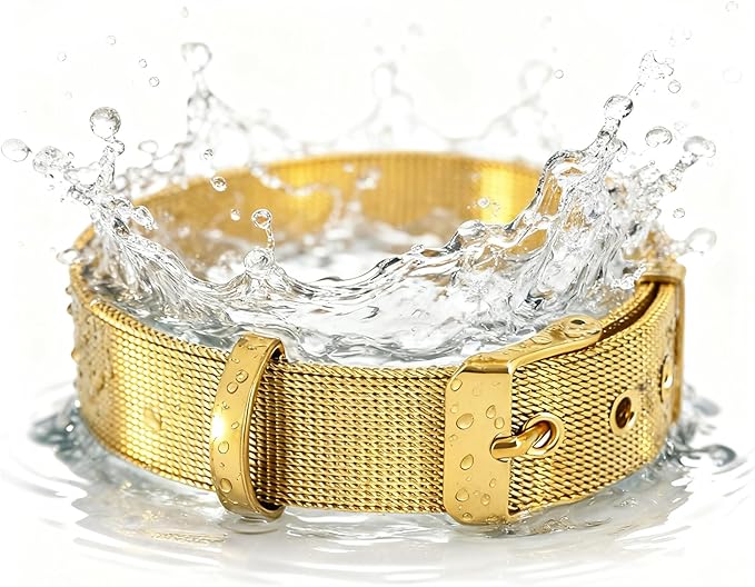 Stainless Steel Small 18K Gold Adjustable Breathable Belt Pet Collar Dog Cat Kitten Waterproof S/M/L 14mm Woven Tape Slip Durable Stainless Steel Choker