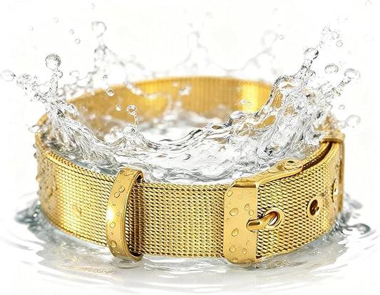 Stainless Steel Small 18K Gold Adjustable Breathable Belt Pet Collar Dog Cat Kitten Waterproof S/M/L 14mm Woven Tape Slip Durable Stainless Steel Choker