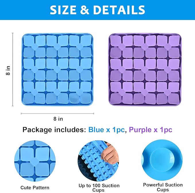 Silicone Snuffle Mat for Dogs 2 Pack, Silicone Dog Slow Feeder Lick Mat with Suction Cups, Dog Puzzle Feeder Toys Sniff Mat Foraging Mat for Smell Training Slow Eating, Blue & Purple