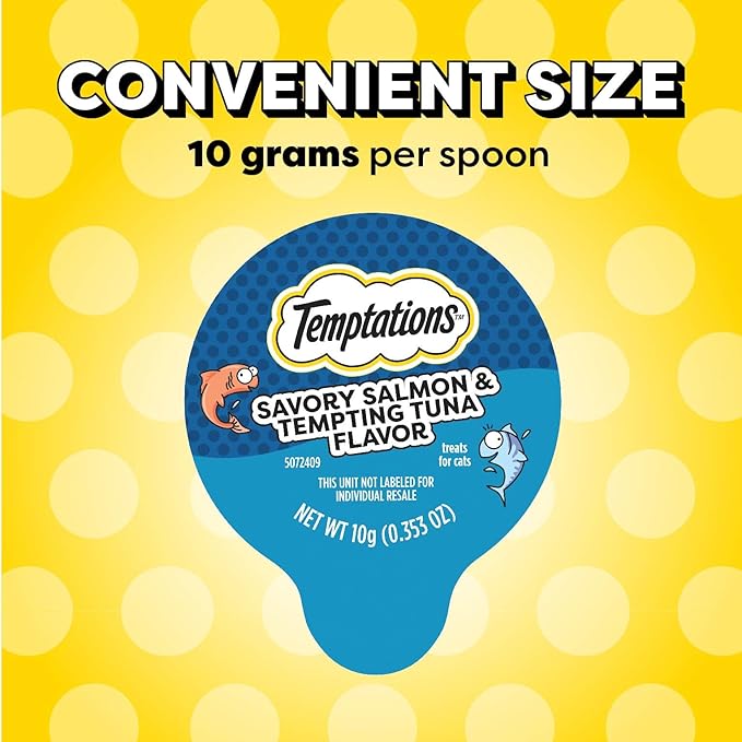 Temptations Lickable Spoons Adult Wet Cat Treat, Savory Salmon and Tempting Tuna Flavor, 4 Spoons, Pack of 12 (48 Total Treats)