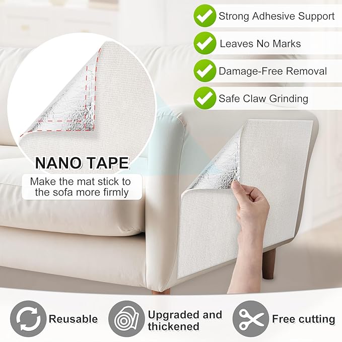 78.7x15.8in Large Size Durable Cat Scratch Furniture Protector,Self-Adhesive Couch Protector from Cat Claws,DIY Scratch Furniture Protector for Cats,Trimmable Climbing Scratching Mat,Off-White