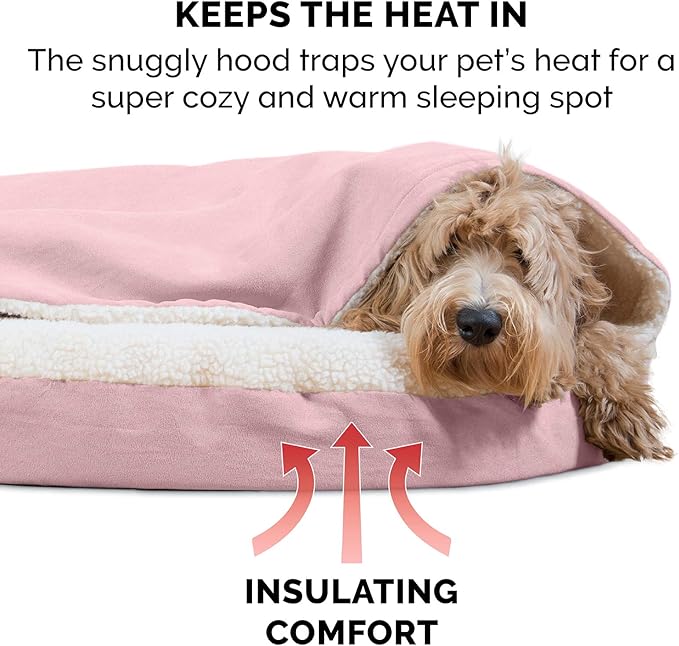 Furhaven 35" Round Memory Foam Dog Bed for Large/Medium Dogs w/ Removable Washable Cover, For Dogs Up to 50 lbs - Sherpa & Suede Snuggery - Pink, 35-inch