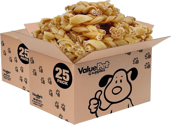 ValueBull Buffalo Collagen Braided Sticks for Large Dogs, 6 Inch Thick Chews, Natural Long-Lasting Dog Treats, 50 Count Bulk Pack - Supports Joints, Skin & Coat with Chondroitin & Glucosamine