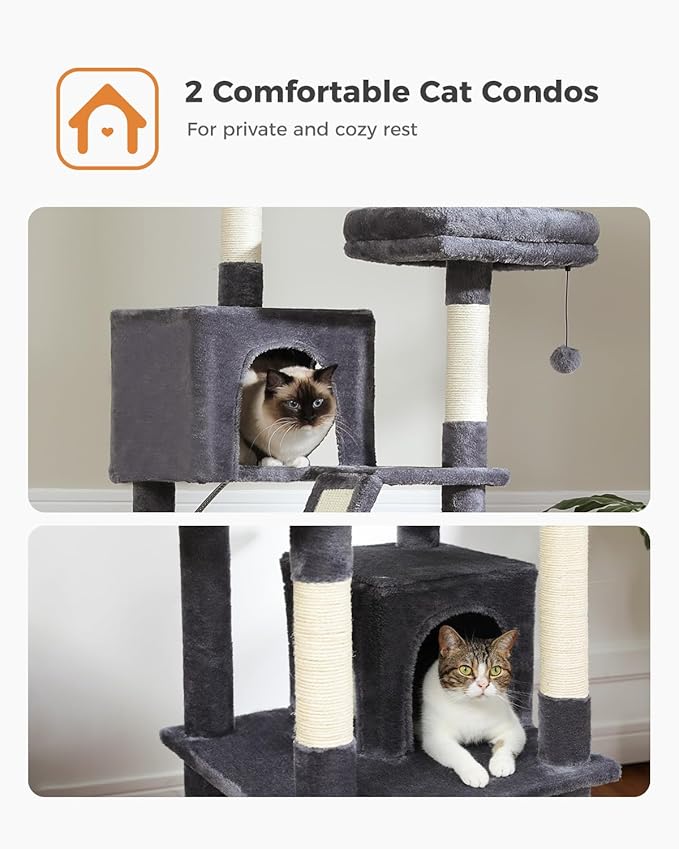 Cat Tree, 70.9-inch Large Cat Tower with 2 Condos, 2 Top Perches, Hammock & 6 Scratching Posts for Indoor Cats, Dark Gray