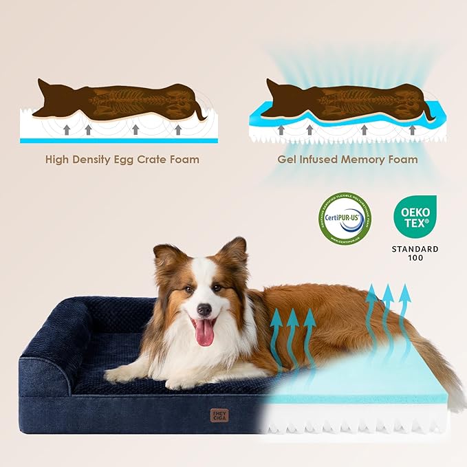 EHEYCIGA Memory Foam Dog Bed XLarge Sized Dogs, Extra Large Dog Bed Orthopedic with Washable Removable Cover, Waterproof XL Pet Bed Couch for Crate, 41x27x6 Inches, Navy Blue