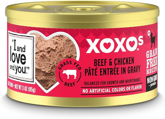 I AND LOVE AND YOU XOXOs Wet Cat Food - Chicken + Beef Pâté - Grain Free, Filler Free, 3oz Pack of 24 Cans