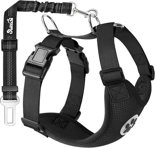 Lukovee Dog Seat Belt - Adjustable Dog Car Harness for Large, Medium & Small Dogs, Soft Padded & Breathable Mesh Dog Seatbelt with Car Vehicle Connector Strap (Black, XXX-Small)