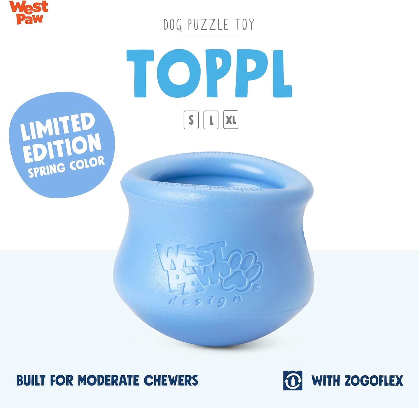 WEST PAW Zogoflex Limited Edition Toppl Treat Dispensing Dog Toy Puzzle – Interactive Chew Toys for Dogs – Dog Toy for Moderate Chewers, Fetch, Catch – Holds Kibble, Treats, Small 3", Periwinkle