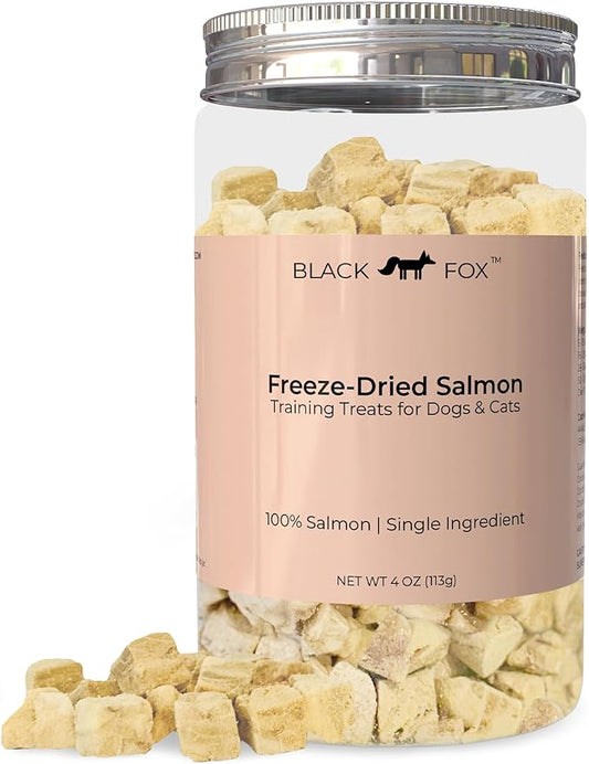 BLACK FOX Freeze-Dried Salmon Training Treats for Dogs and Cats | 280 Treats, 4oz Single Ingredient, Raw, Healthy, All Natural, Human Grade, Recyclable Packaging
