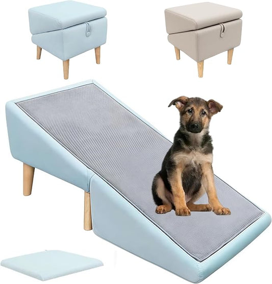 Split Ottoman Dog Ramp, Folding Pet Ramps Stairs for Couch, Pet Ramps Stairs for Small and Large Dogs, Holds up to 220 lbs (Blue, One Size)