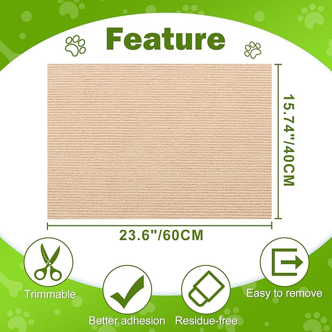 23.6x15.8 Couch Wall Corner Protection for Indoor Cats,Anti Scratch Furniture Protector from Cats Scratching,Trimmable Climbing Cat Scratcher Pad Play Mat Easy Use for Cat Board/Door/Carpet