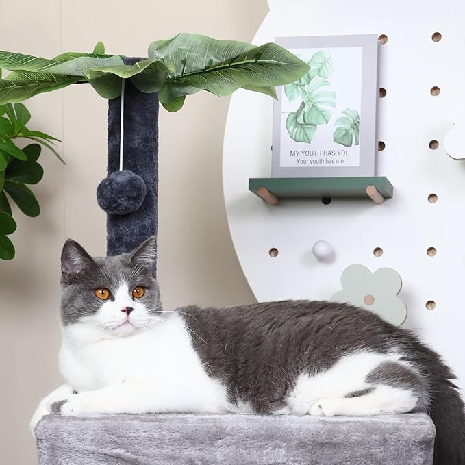 41″ Cat Tree for Indoor Cats Furniture, Cat Tower with Scratching Board and Save Space, Modern Activity House for Large Cats, Condo with Ball Toys, Kittens Cave, Cat's nest, Light Grey