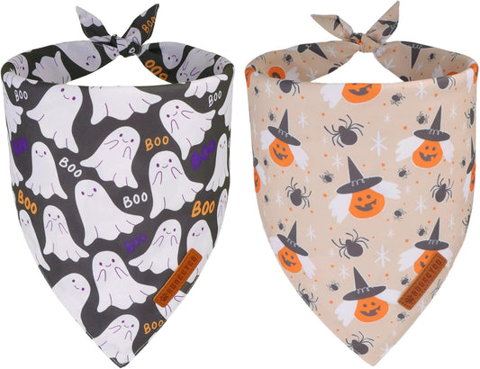 ADOGGYGO Halloween Dog Bandanas, Ghost Pumpkin Witch Scarf, Multi Size, Black Orange Halloween Bandanas for Extra Large Dogs Pets (X-Large)