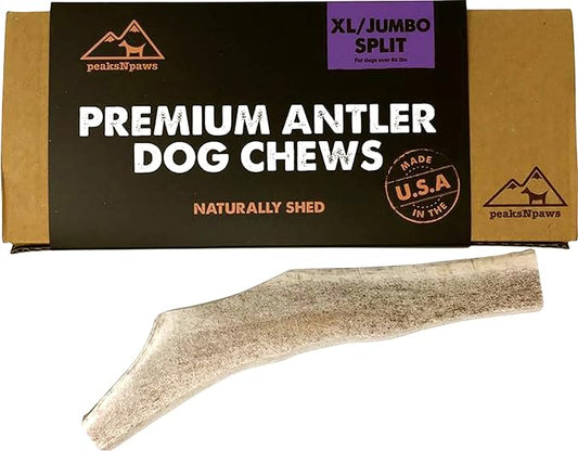 peaksNpaws Premium All-Natural Grade A Split Elk Antlers for Dogs – Naturally Shed in The Rocky Mountains – No Additives, No Preservatives - Healthy and Delicious Treat - Made in USA - XL/Jumbo Split