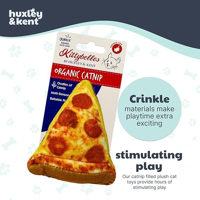 Huxley & Kent Plush Cat Toy - Interactive Catnip Toy for Cats & Kittens - Soft with Crinkle & Catnip - Fun Indoor Play - Pizza