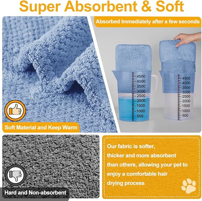 Medium to Large Size Dog Bathrobe, Quick Drying Super Absorbent Used for After Bathing, Warm Dog Towels, Adjustable Hoodies and Belts for Pet Dogs Bath Clothes Products (Blue Jacquard, 3XL)