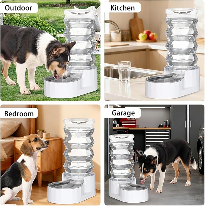 RIZZARI Large Gravity Water Dispenser: 8L Automatic Stainless Steel Dog Water Feeder with Specialized Brush and Triple Filter for Senior Pets with Spinal Problems - for Kitchen Living Room