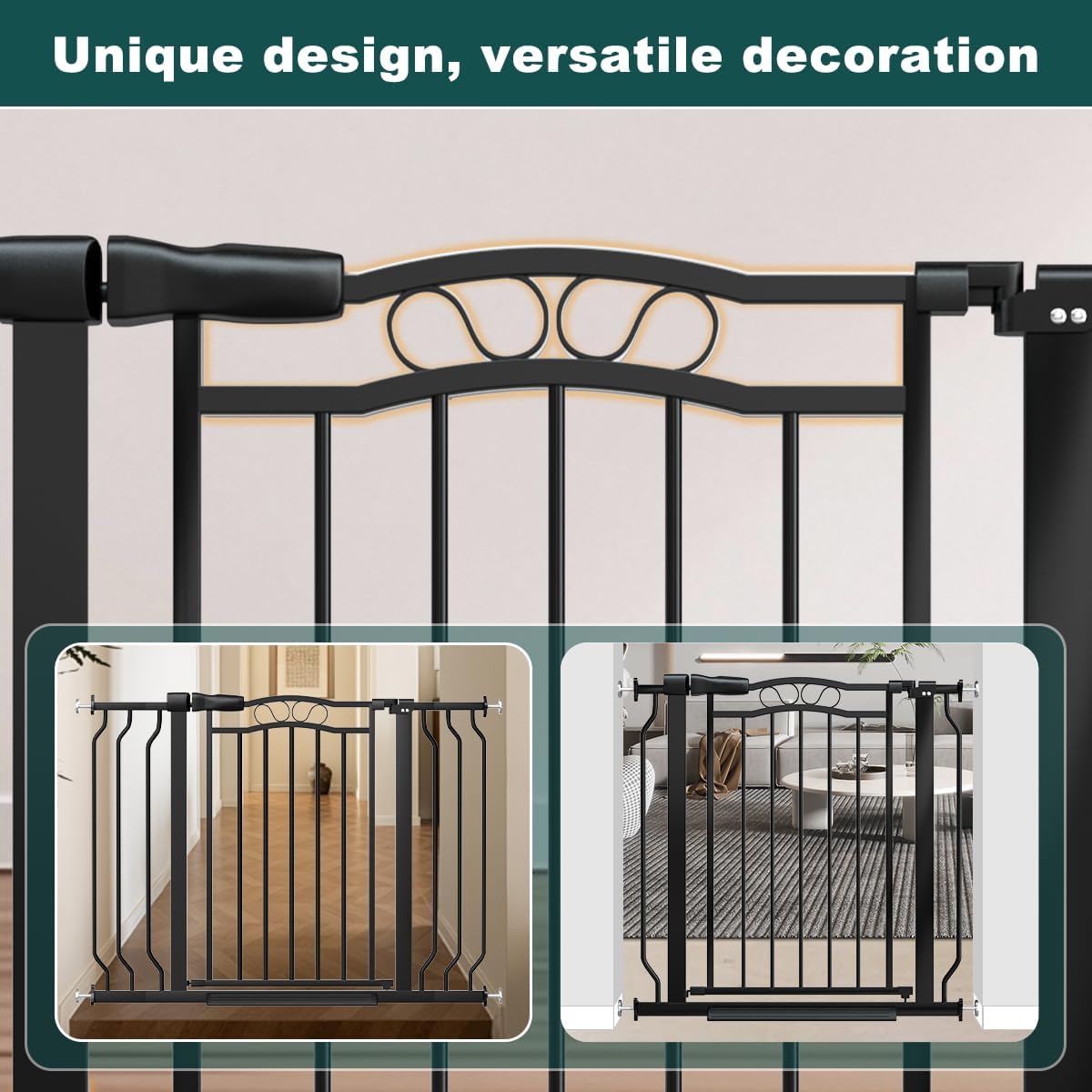 53.1-62.5 Inch Extra Wide Baby Gate, Pressure Mounted Dog Gate Indoor, Walk Thru Pet Gate for Cat Dog Child,Pet Gates for The House Doorway Black