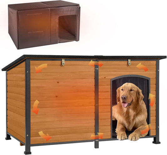 GUTINNEEN Dog House Insulated Outdoor Dog Kennel with Liner for Winter Extra Large