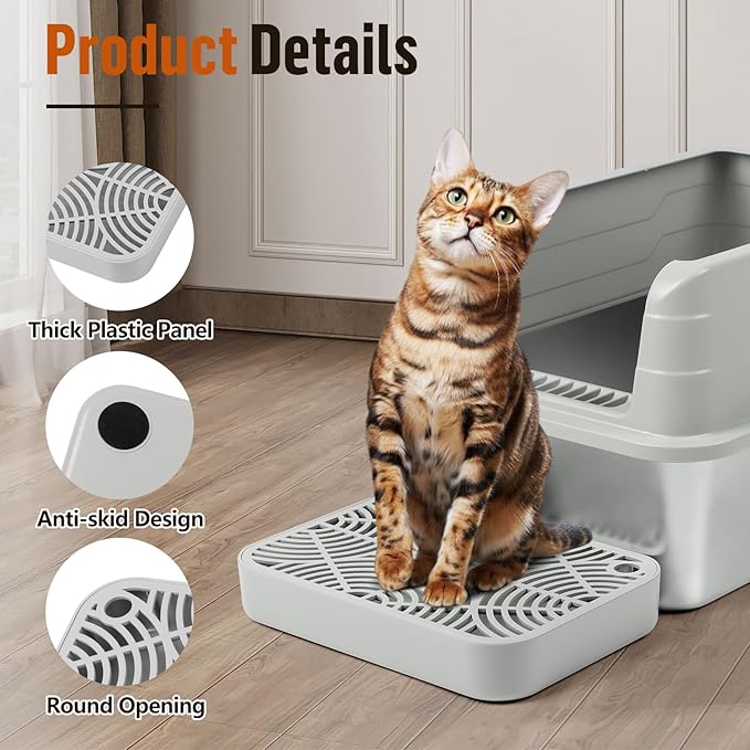 Litter Box Step, Cat Step/Ramp/Catcher with Filter Function, Easy to Clean, Filter Pedal Ideal for Kitten & Elderly Cats (Light Grey)