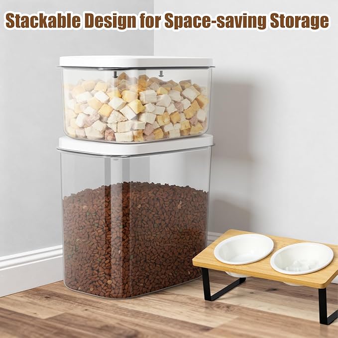 TBMax Dog Cat Food Storage Container 6-8 Lbs with Easy-Carrying Handles, Stackable Pet Food Dog Treat Container with Pop Up Lids, Airtight Food Storage Bin for Kitchen Organization