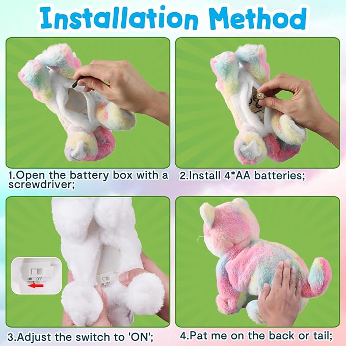 Colorful Plush Robot Cat Stuffed Animal Interactive Cat Robot Toy, Robotic Cat Barking Meow Kitten Touch Control, Animated Kitty Cat Pet, Robot Kitty Toy for Baby Birthday H:12"