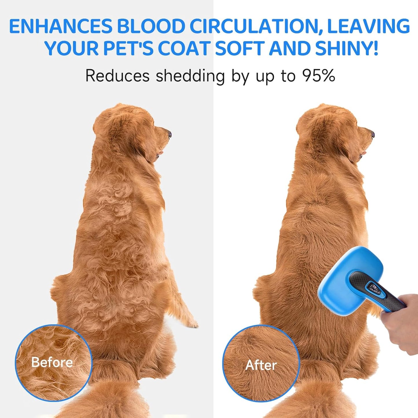 Dog Brush Kit – 3 PCS Grooming Set with Self-Cleaning Brush, Undercoat Rake & Pet Bath Brush. Great for Shedding, Tangles & Dirt Removal – Ideal for Long & Short Haired Dogs & Cats, Blue