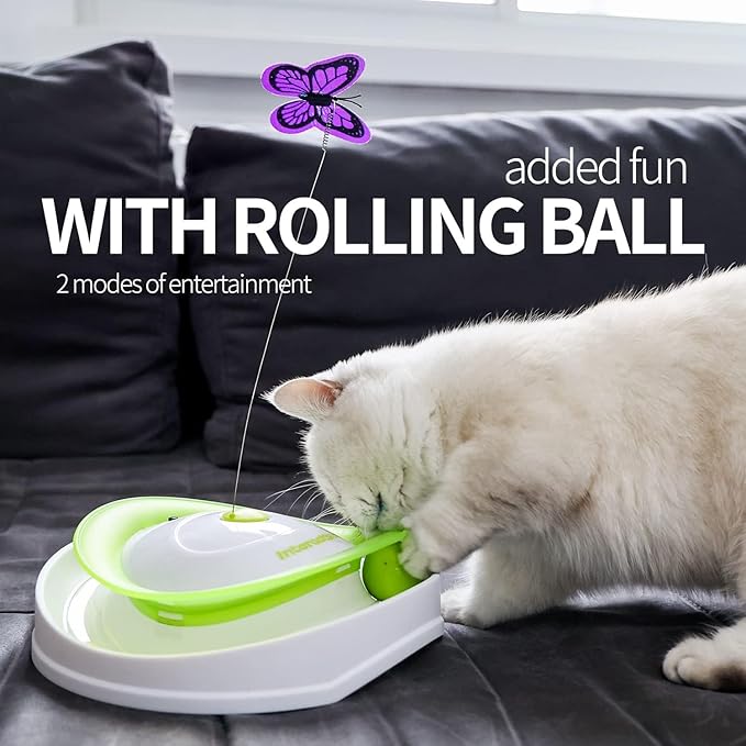ALL FOR PAWS 2 in 1 Interactive Cat Butterfly Flutter Toy with Rolling Balls Automatic Kitten Spinner Toys for Indoor Cats