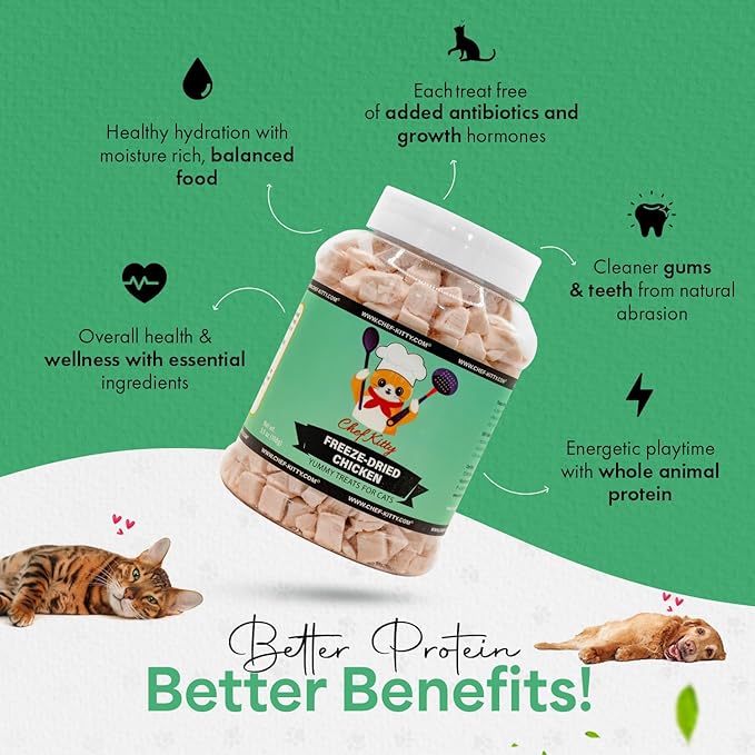 Freeze-Dried Chicken Treats for Cats & Dogs – 100% Human Grade, Single Ingredient, High-Protein, Healthy Snack – No Additives or Preservatives – 7.7oz - Inspected & Tested in USA