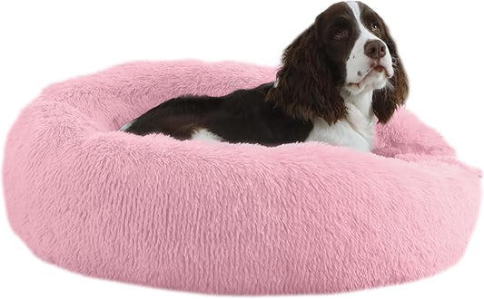 30'' inch Calming Dog Bed, Anti-Anxiety Donut Small Medium Dog Bed, Warming Cozy Soft Cute Round Washable, Marshmallow Cuddler Nest Puppy Dogs and Cats Bed, Pink