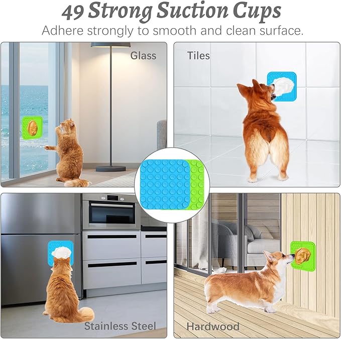 MateeyLife 2PCS Small Lick Mat for Dogs and Cats, Licking Mats for Dog Anxiety Relief, Cat Peanut Butter Lick Pad for Boredom Reducer, Dog Treat Mat Perfect for Bathing Grooming Blue&Green