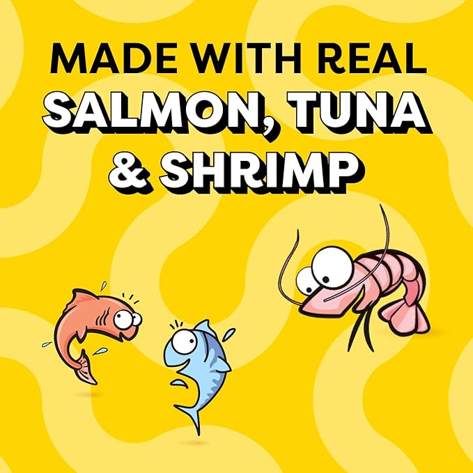 Temptations Creamy Puree Mix-Ups Squeezable Lickable Wet Cat Treats, Tuna Flavor, Salmon Flavor, and Seafood Medley Flavor, 0.42 oz. Tubes, 24 Count