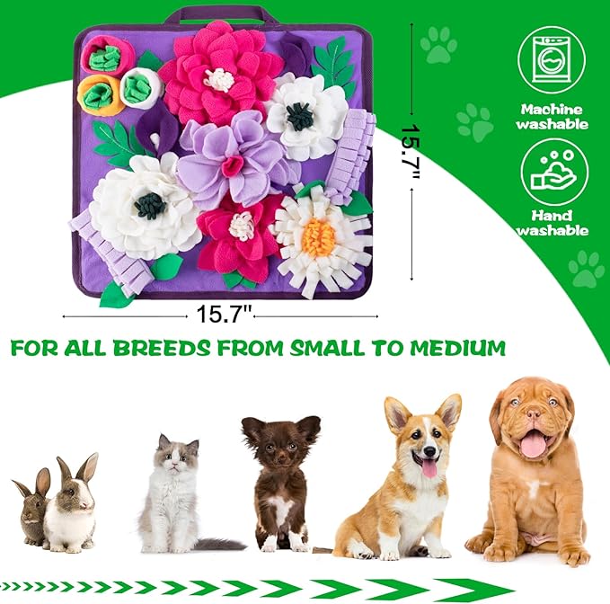 Snuffle Mat for Dogs,Dog Feeding Mat Sniff Mat Interactive Dog Puzzle Mat for Training and Stress Relief Encourages Natural Foraging Skills (Purple)