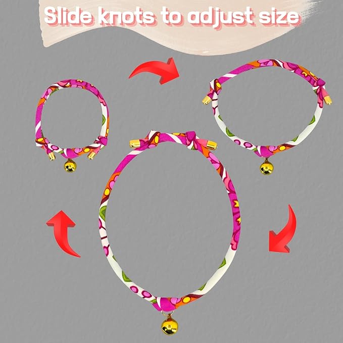 Handmade Cotton Cat Collar with Bell – Adjustable Slip-On Design, No Buckle, Lightweight Rope Collar for Kittens, Indoor Cats, and Small Pets (Peep)