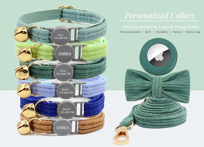 Personalized Cat Collar Breakaway with Safety Release Buckle - Engraved Name Phone Number for Boy and Girl Kittens