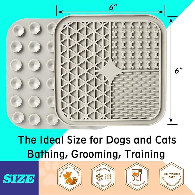 Lick Mat for Dogs, Dog Lick Mat with Suction Cups for Anxiety, Peanut Butter Dog Licking Mat Slow Feeder Dispensing Treater Lick Pad for Dogs Cats Grooming Bathing and Training (Grey)