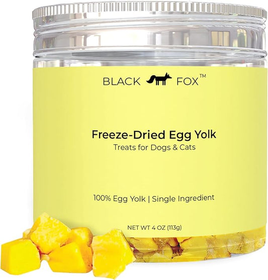 BLACK FOX Freeze-Dried Chicken Egg Yolk Dog Treats | Topper | Cat Treats | 4oz Single Ingredient, Raw, Healthy, All Natural, Human Grade, Digestion & Hairball Control