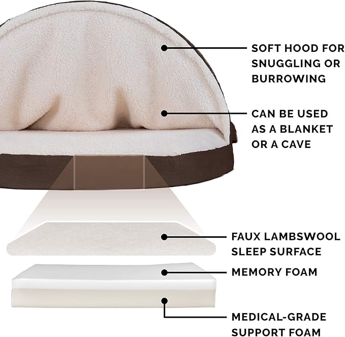 Furhaven 26" Round Memory Foam Dog Bed for Medium/Small Dogs w/ Removable Washable Cover, For Dogs Up to 30 lbs - Sherpa & Suede Snuggery - Espresso, 26-inch