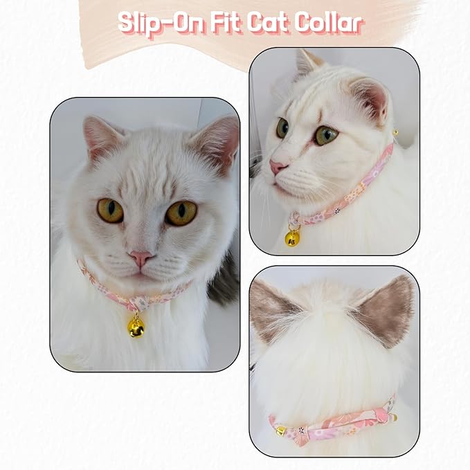 Handmade Cotton Cat Collar with Bell – Adjustable Slip-On Design, No Buckle, Lightweight Rope Collar for Kittens, Indoor Cats, and Small Pets (Blush)